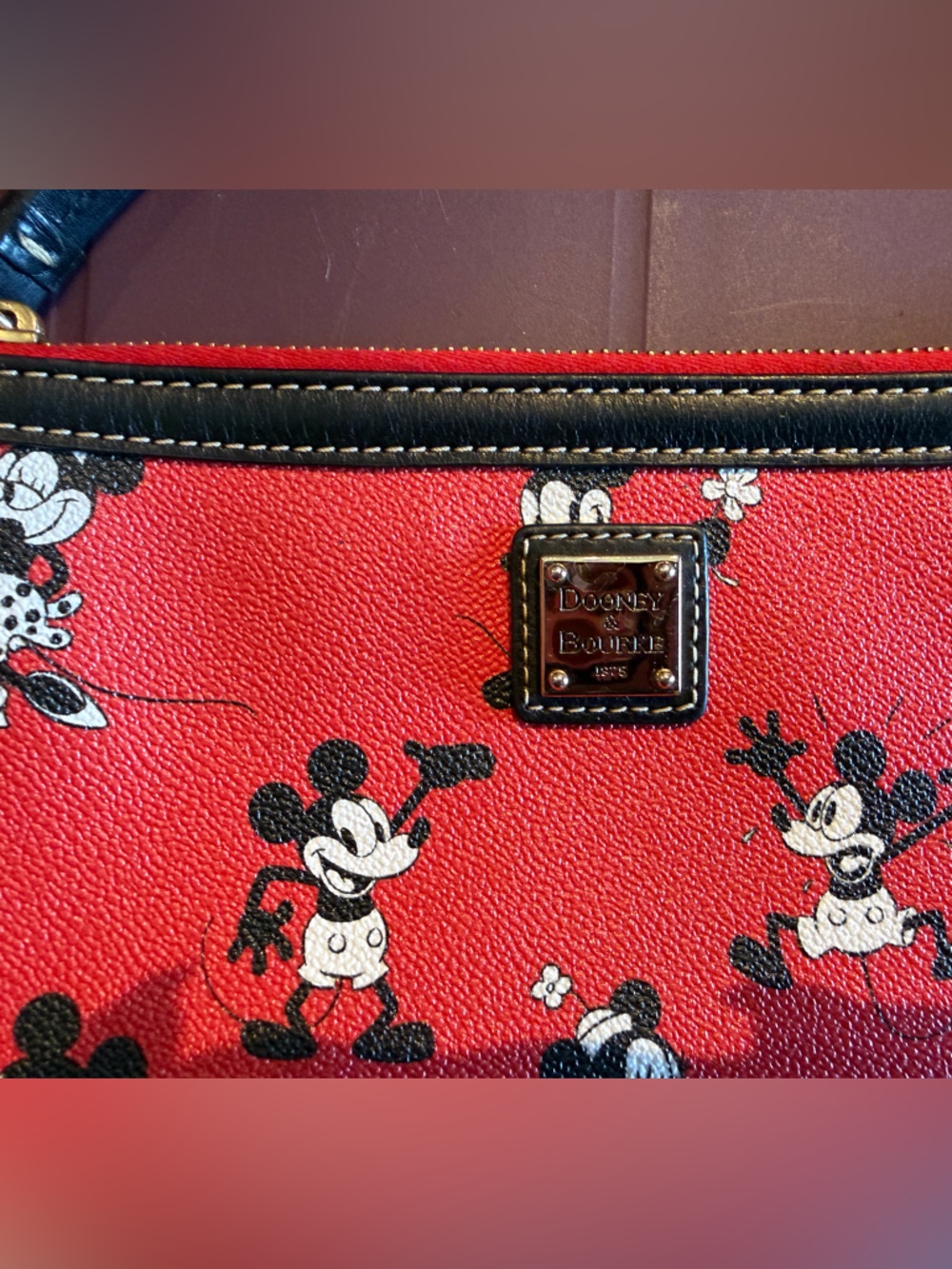Dooney & Bourke Red Mickey Mouse Wristlet with Black Trim - Picture 2 of 7